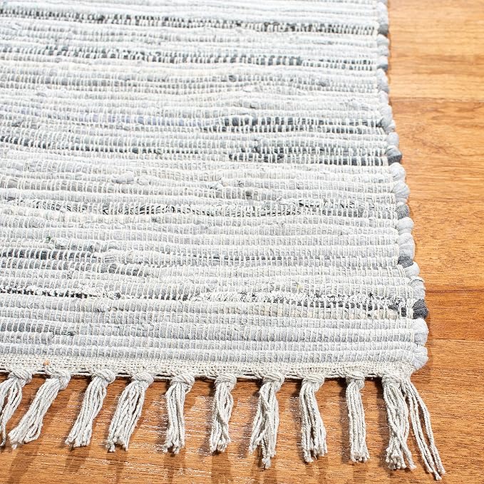 SAFAVIEH Rag Rug Collection Runner Rug - 2'3" x 12', Grey, Handmade Boho Stripe Cotton, Ideal for High Traffic Areas in Living Room, Bedroom (RAR121A)