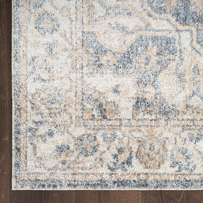 Nourison Home Astra Machine Washable Traditional Grey/Blue 6'7" x 9' Area Rug, Easy Clean, Non Shedding, Bed Room, Living Room, Dining Room, Kitchen (7x9)