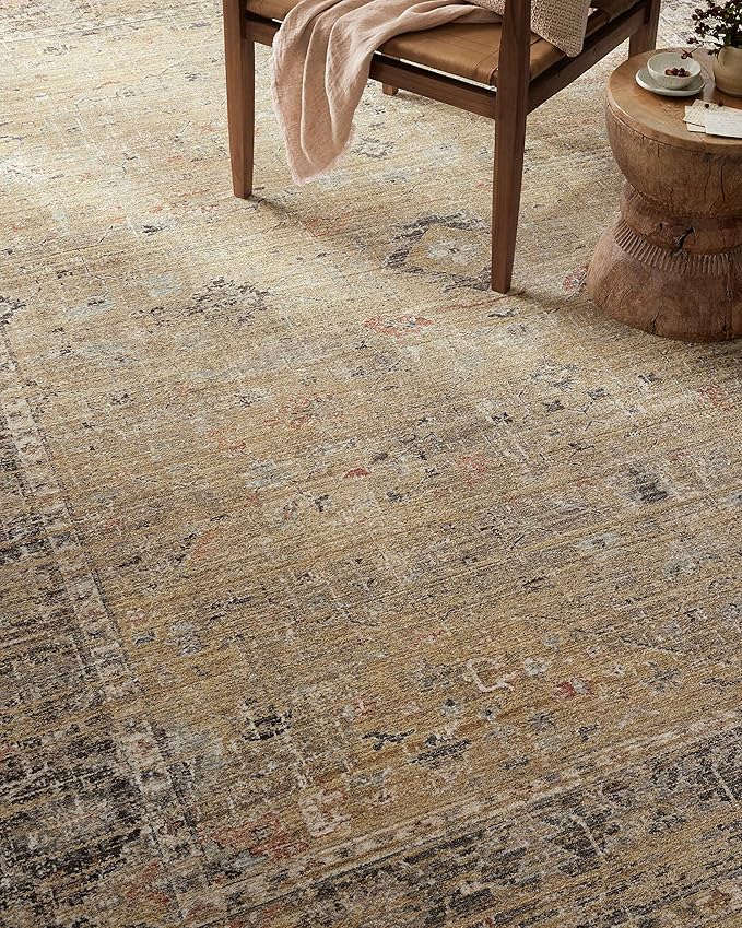 Loloi Magnolia Home by Joanna Gaines Millie Collection MIE-03 Gold/Charcoal 2'-7" x 12'-0", .25" Pile Height, Runner Rug