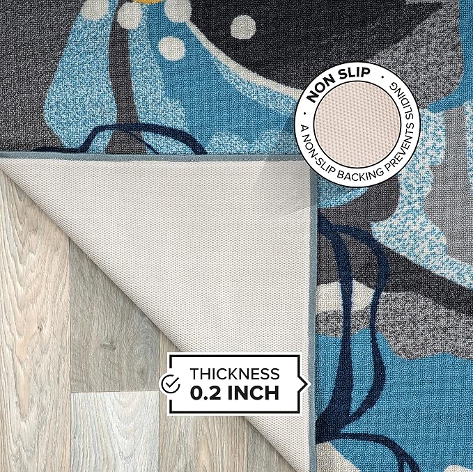 Rugshop Modern Large Floral Non-Slip (Non-Skid) Area Rug Runner 2' X 7' (22" X 84") Gray-Blue