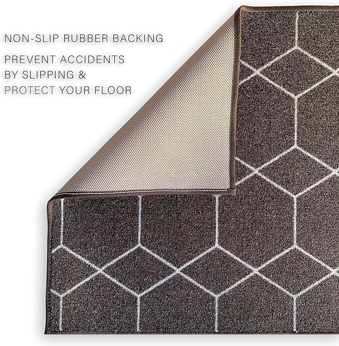 Custom Made Runner Rug for Kitchen Foyer Hallway Entry Choose Your Length Size 26 Inch Wide Geometric Lattice Design Brown Color (2 feet x 26 inch)