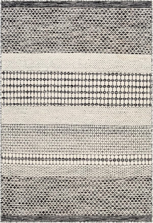 Mark&Day Wool Rugs, 4x6 Tervoort Global Black Area Rug, Blue Beige Carpet for Living Room, Bedroom or Kitchen (3'6" x 5'6")