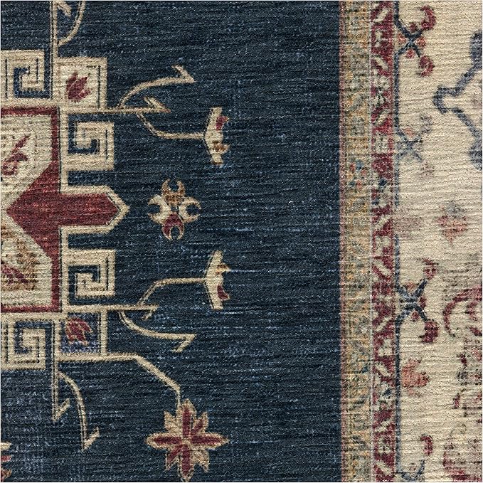 RUGGABLE Washable Vintage Area Rug – Verena Sapphire 8x10, Stain-Resistant, Non-Slip – Large Machine Washable Rugs for Living Room, Bedroom, Hallway, Entryway & Office–with Standard Pad