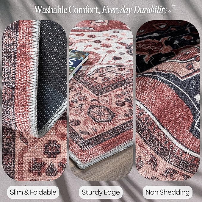 Fame Rugs Turkish Rug. Washable Vintage Oriental Antique Inspired Traditional Doormat Small Modern Area Rugs Luxury Entryway Entry Bedroom Bathroom Kitchen (404RR, 4'9 x 6'9)