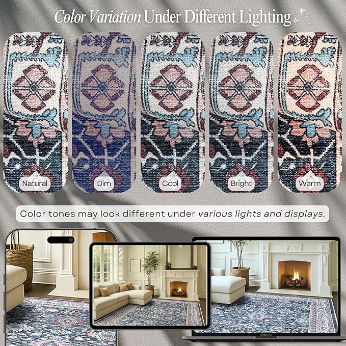 Fame Rugs Turkish Rug. Washable Vintage Oriental Antique Inspired Traditional Doormat Small Modern Area Rugs Luxury Entryway Entry Bedroom Bathroom Kitchen (409CN, 9' x 12')