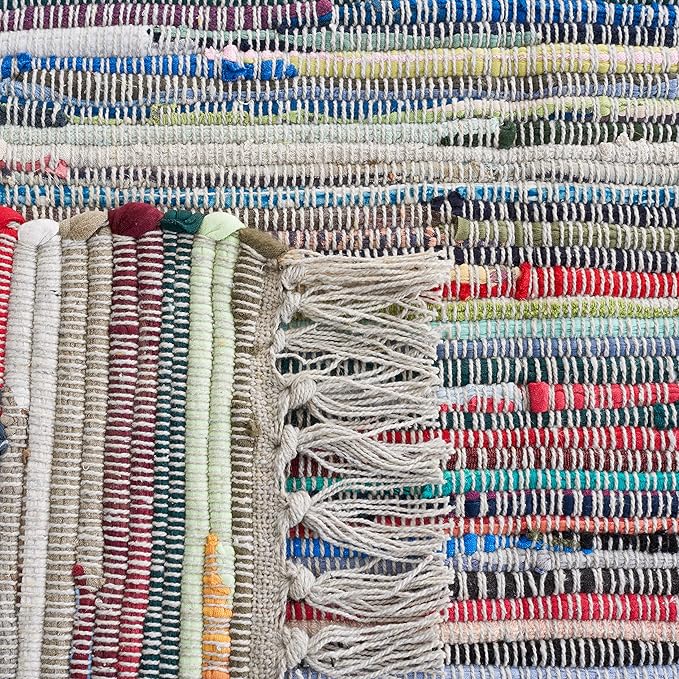 SAFAVIEH Rag Rug Collection 8' Round Grey/Multi RAR121M Handmade Boho Stripe Cotton Area Rug