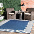 Nuloom Asha Navy/Ivory, 2' x 3', Casual, Striped Border, Soft and Cozy, High Traffic, Stain Resistant, Easy Clean, Durable Area Rug for Indoor/Outdoor Patio, Deck, Porch, Garden, Courtyard