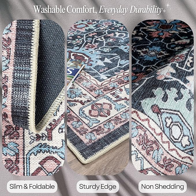 Fame Rugs Turkish Rug. Washable Vintage Oriental Antique Inspired Traditional Doormat Small Modern Area Rugs Luxury Entryway Entry Bedroom Bathroom Kitchen (409CN, 2' x 3')