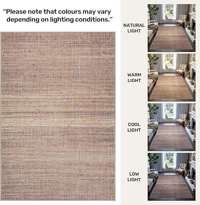GLN Rugs Contemporary Collection - Machine Washable Area Rug, Contemporary Washable, Non Slip, Low Pile Chenille Rug, Living Room, Bedroom, Kitchen Rug (2'6" x 10' Terra/Brown)