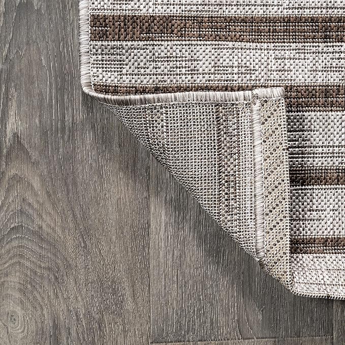 JONATHAN Y Offset Stripe Indoor Outdoor Area Rug 8X10 Beige/Brown, Sukie Modern for Backyard, Patio, Porch, Easy-Cleaning, High Traffic, Pet-Friendly, Non-Shedding (SMB133A-8)