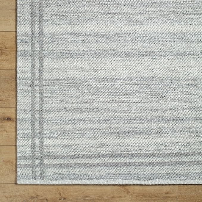 Mark&Day Wool Rugs, 8x10 Janmichael Solid and Border Gray Area Rug, Grey Ivory Carpet for Living Room, Bedroom or Kitchen (8' x 10')