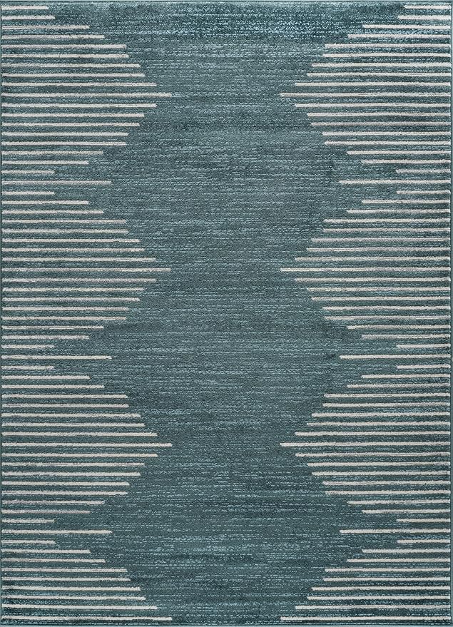 Rugshop Bohemian Stripe Stain Resistant High Traffic Living Room Kitchen Bedroom Dining Home Office Area Rug 5' x 7' Teal