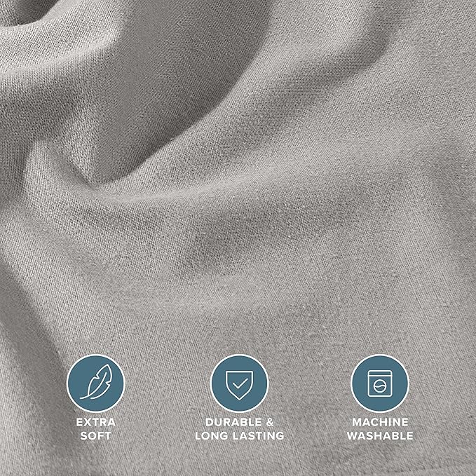 Bare Home Flannel Fitted Bottom Sheet 100% Cotton, Velvety Soft Heavyweight - Double Brushed Flannel - Deep Pocket (Full, Light Grey)