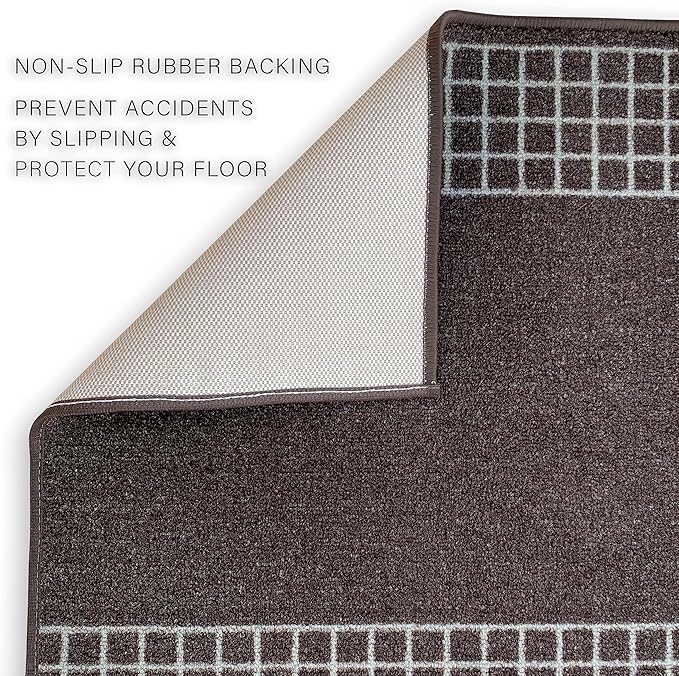 Custom Made Runner Rug for Kitchen Foyer Hallway Entry Choose Your Length 31 Inch Wide Geometric Checkered Design Brown Color (24 feet x 31 Inch)