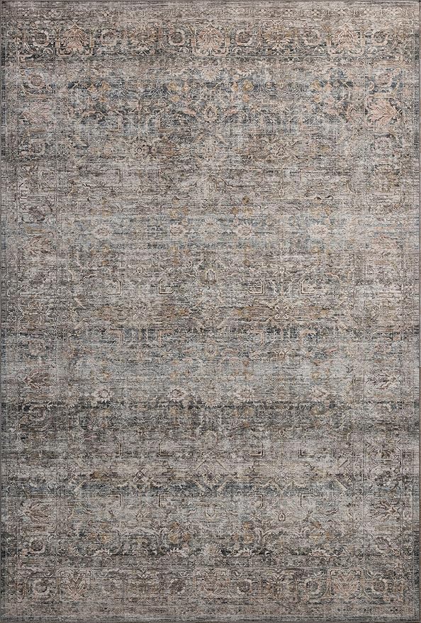 Loloi Amber Lewis Josie Collection JOS-05 Dove/Gold 3'-6" x 5'-6", .13" Pile Height, Low Profile, Machine Washable, Accent Rug