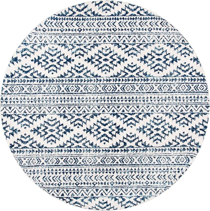 SAFAVIEH Tulum Collection Area Rug - 12' Round, Ivory & Navy, Moroccan Boho Tribal Design, Non-Shedding & Easy to Clean, Ideal for Living Room, Bedroom, Dining Space (TUL272D)