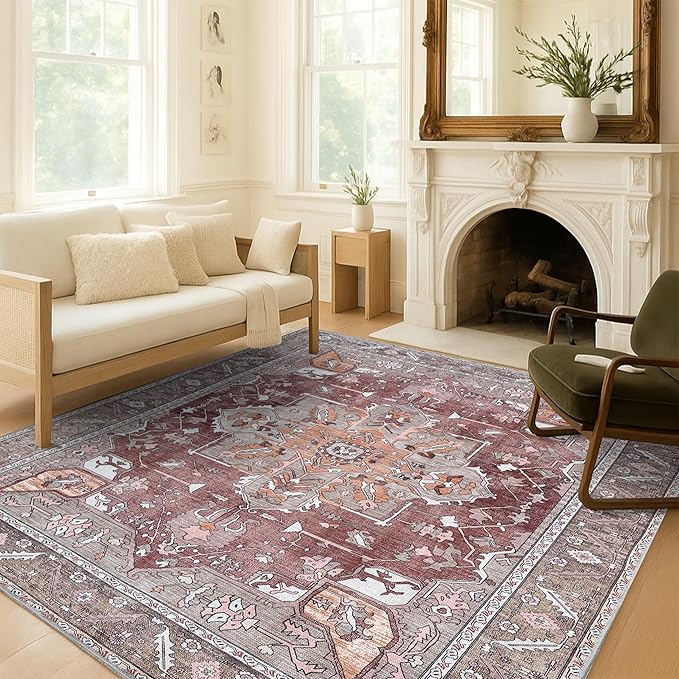 Washable Area Rug. Modern Farmhouse. Vintage. Turkish. Bohemian. Distressed. Oriental. Traditional. Rugs for Living Room. Dining. Bedroom. Office. Entryway. Foyer. (857RB, 2'5" x 6'5")