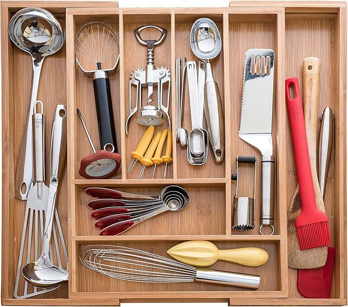 Bellemain Bamboo Kitchen Drawer Organizer, Expandable 8-Slot Tray