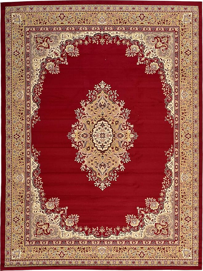 Unique Loom Reza Collection Traditional Persian Style Area Rug, 9 ft 10 in x 13 ft, Burgundy/Ivory