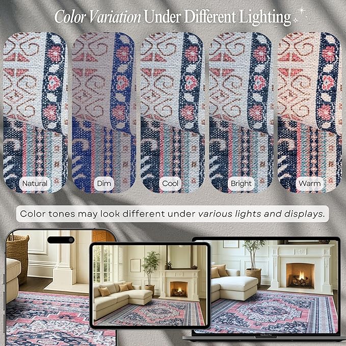 Fame Rugs Turkish Rug. Washable Vintage Oriental Antique Inspired Traditional Doormat Small Modern Area Rugs Luxury Entryway Entry Bedroom Bathroom Kitchen (399TN, 2'5 x 13'1)