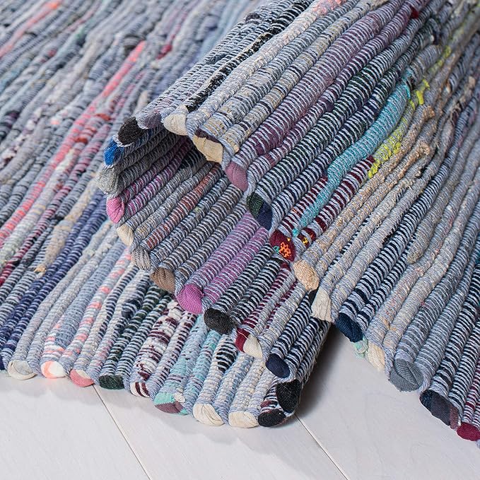 SAFAVIEH Rag Rug Collection Runner Rug - 2'3" x 7', Purple & Multi, Handmade Boho Stripe Cotton, Ideal for High Traffic Areas in Living Room, Bedroom (RAR121D)