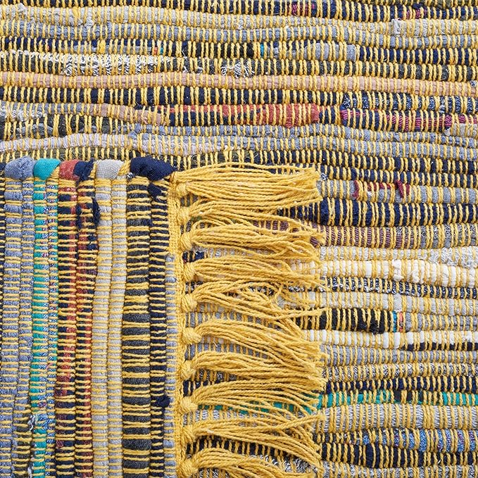 SAFAVIEH Rag Rug Collection Runner Rug - 2'3" x 12', Yellow & Multi, Handmade Boho Stripe Cotton, Ideal for High Traffic Areas in Living Room, Bedroom (RAR121H)