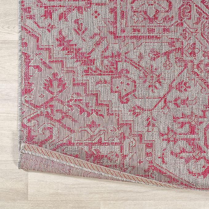 JONATHAN Y Boho Medallion Indoor Outdoor Area Rug 8X10 Light Gray/Fuchsia, Estrella Textured Weave for Backyard, Patio, Porch, Easy-Cleaning, High Traffic, Pet-Friendly, Non-Shedding (SMB105F-8)