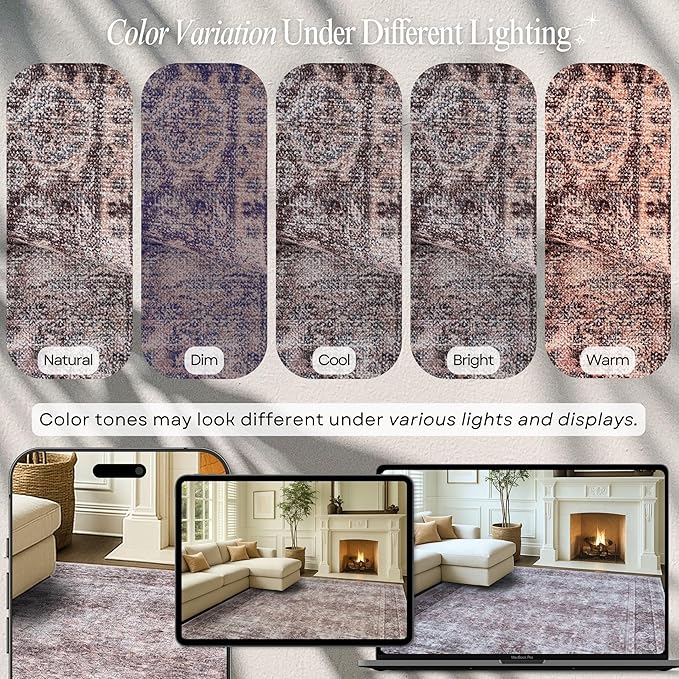 Fame Rugs Turkish Rug. Washable Vintage Oriental Antique Inspired Traditional Doormat Small Modern Area Rugs Luxury Entryway Entry Bedroom Bathroom Kitchen (397CB, 4'9 x 6'9)