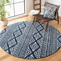 SAFAVIEH Tulum Collection Area Rug - 6'7" Round, Navy & Ivory, Moroccan Boho Tribal Design, Non-Shedding & Easy to Clean, Ideal for Living Room, Bedroom, Dining Space (TUL272N)