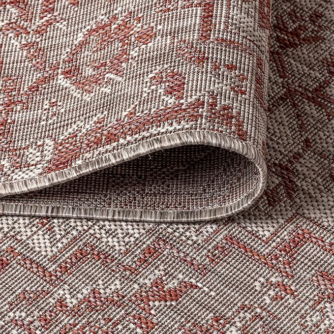 JONATHAN Y Boho Medallion Indoor Outdoor Octagon Area Rug 8 Ft Red/Taupe, Estrella Textured Weave for Backyard, Patio, Porch, Easy-Cleaning, High Traffic, Pet-Friendly, Non-Shedding (SMB105A-8TGN)