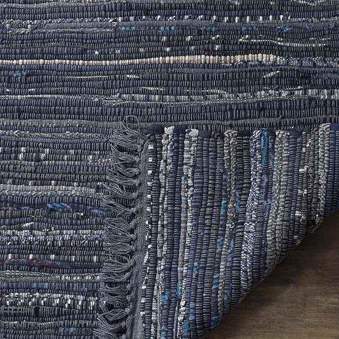 SAFAVIEH Rag Rug Collection Area Rug - 10' x 14', Ink & Multi, Handmade Boho Stripe Cotton, Ideal for High Traffic Areas in Living Room, Bedroom (RAR121C)