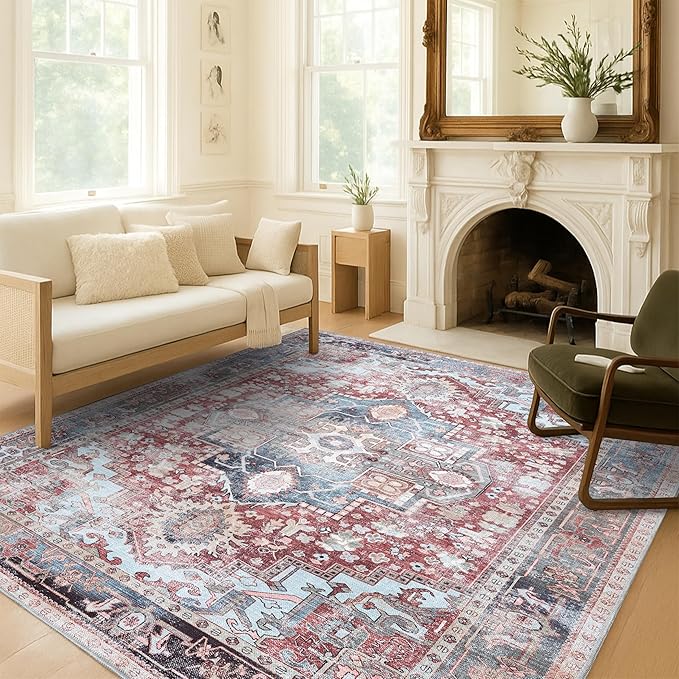 Washable Area Rug. Modern Farmhouse. Vintage. Turkish. Bohemian. Distressed. Oriental. Traditional. Rugs for Living Room. Dining. Bedroom. Office. Entryway. Foyer. (858RM, 2'5" x 4'9")