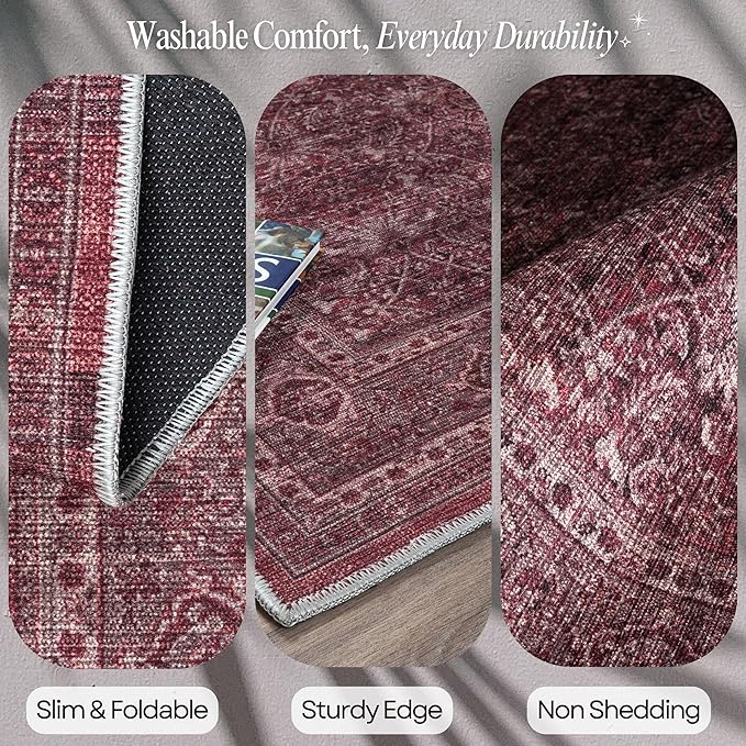 Fame Rugs Turkish Rug. Washable Vintage Oriental Antique Inspired Traditional Doormat Small Modern Area Rugs Luxury Entryway Entry Bedroom Bathroom Kitchen (395RR, 2'5 x 5')