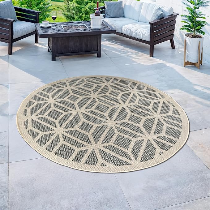Rugshop Blue Contemporary Geometric Indoor/Outdoor Area Rug — Hose Washable for Living Room, Dining Room and Playroom, 8' Round