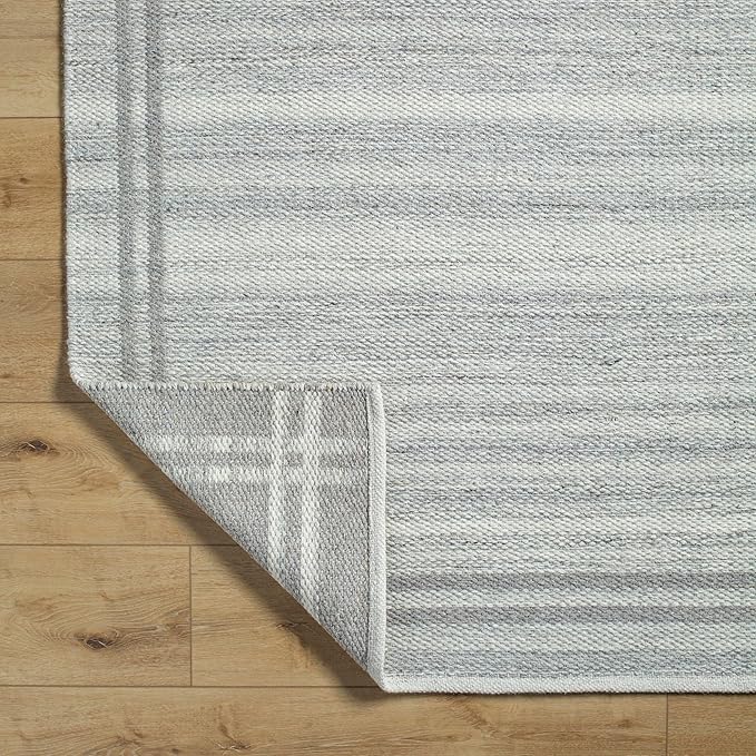 Mark&Day Wool Rugs, 8x10 Janmichael Solid and Border Gray Area Rug, Grey Ivory Carpet for Living Room, Bedroom or Kitchen (8' x 10')