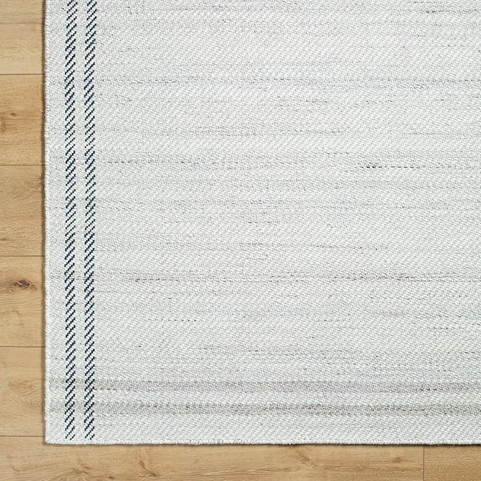 Mark&Day Wool Rugs, 9x12 Janmichael Solid and Border Gray/Ivory Area Rug, Grey Ivory Black Carpet for Living Room, Bedroom or Kitchen (8'10" x 12')