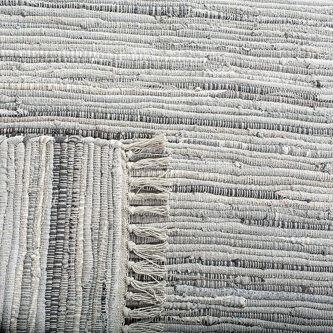 SAFAVIEH Rag Rug Collection Area Rug - 5' Square, Grey, Handmade Boho Stripe Cotton, Ideal for High Traffic Areas in Living Room, Bedroom (RAR121A)
