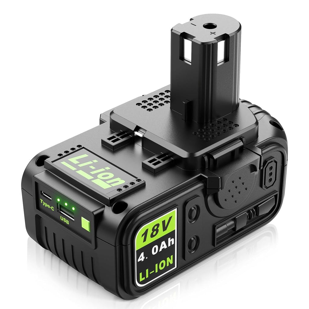 Abeden Replacement for Ryobi 18V Battery P108 4.0Ah | True High-Performance with USB-C & USB Ports | 225+ ONE+ Tools & Chargers