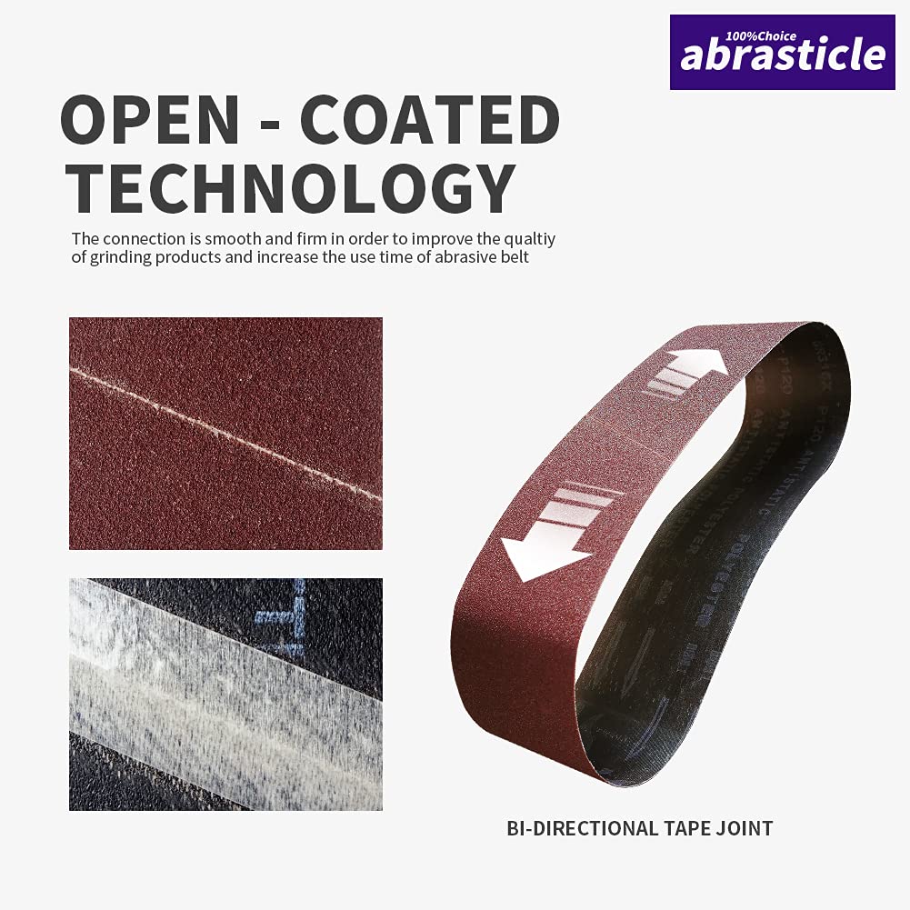 abrasticle 15-Pc 2x42in Aluminum Oxide Sanding Belts – 80/120/150/240/400 Grit