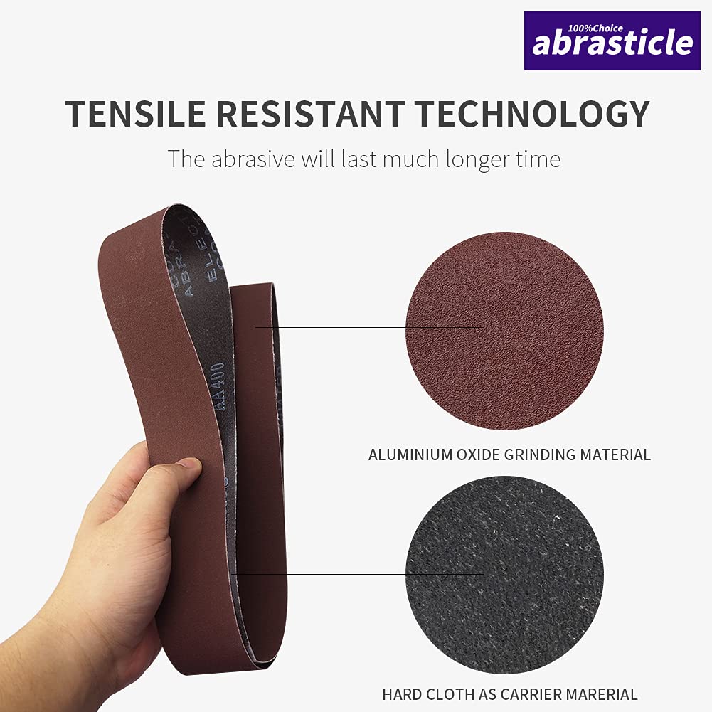 abrasticle 15-Pc 2x42in Aluminum Oxide Sanding Belts – 80/120/150/240/400 Grit