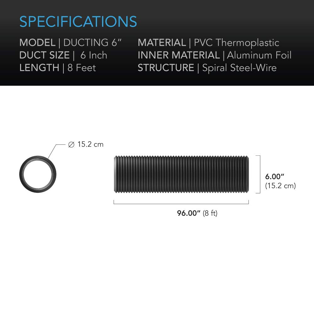 AC Infinity Flexible 6-Inch Aluminum Ducting – 8 ft, Four-Layer Protection