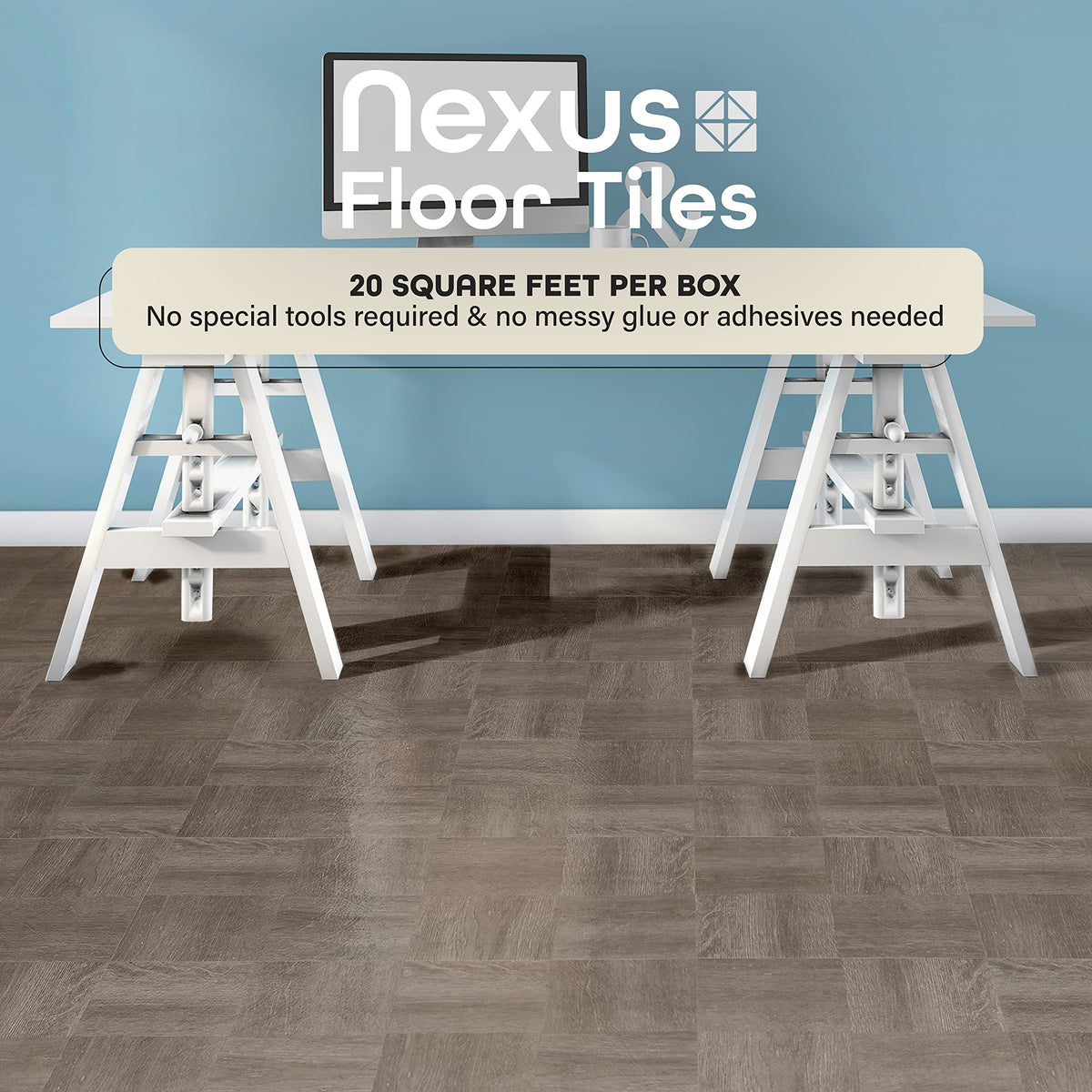 ACHIM Nexus Self-Adhesive 12-Inch Vinyl Floor Tiles – Charcoal Grey Wood Pattern, Peel & Stick