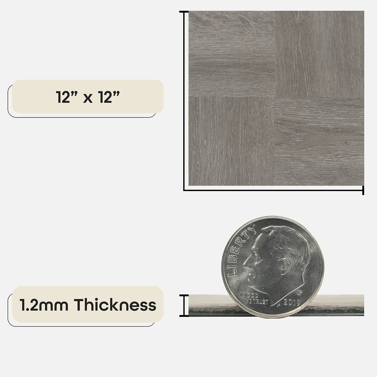 ACHIM Nexus Self-Adhesive 12-Inch Vinyl Floor Tiles – Charcoal Grey Wood Pattern, Peel & Stick