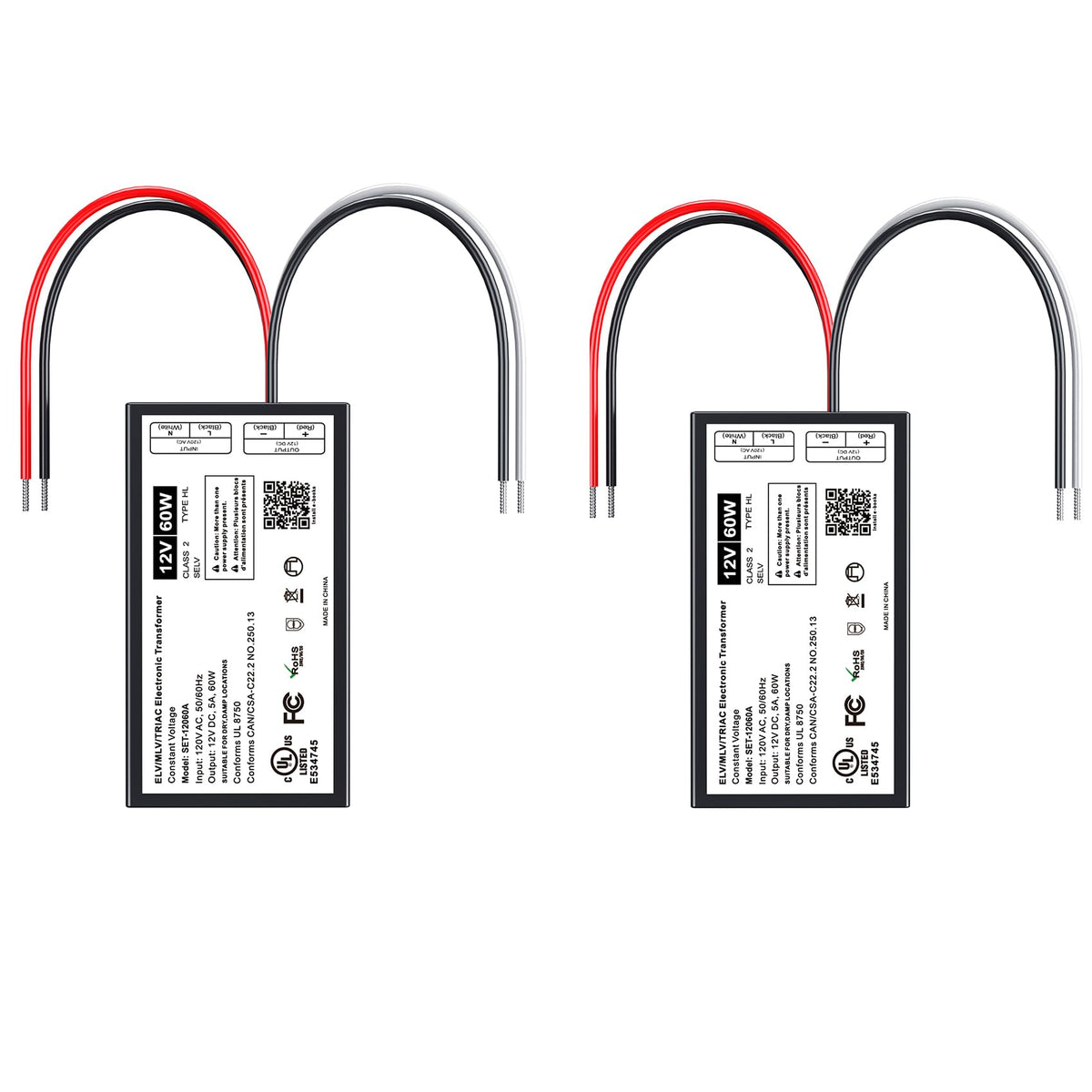 Adapter-Universe (2 Pieces) 60W 12V Dimmable LED Driver — Triac ELV/MLV, Lutron/Leviton Compatible