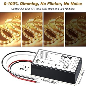 Adapter-Universe (2 Pieces) 60W 12V Dimmable LED Driver — Triac ELV/MLV, Lutron/Leviton Compatible