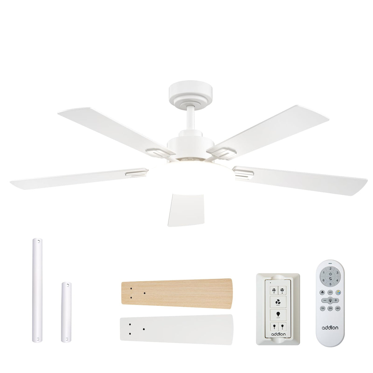 Addlon 52-Inch Ceiling Fan with Light, Remote, and Reversible DC Motor