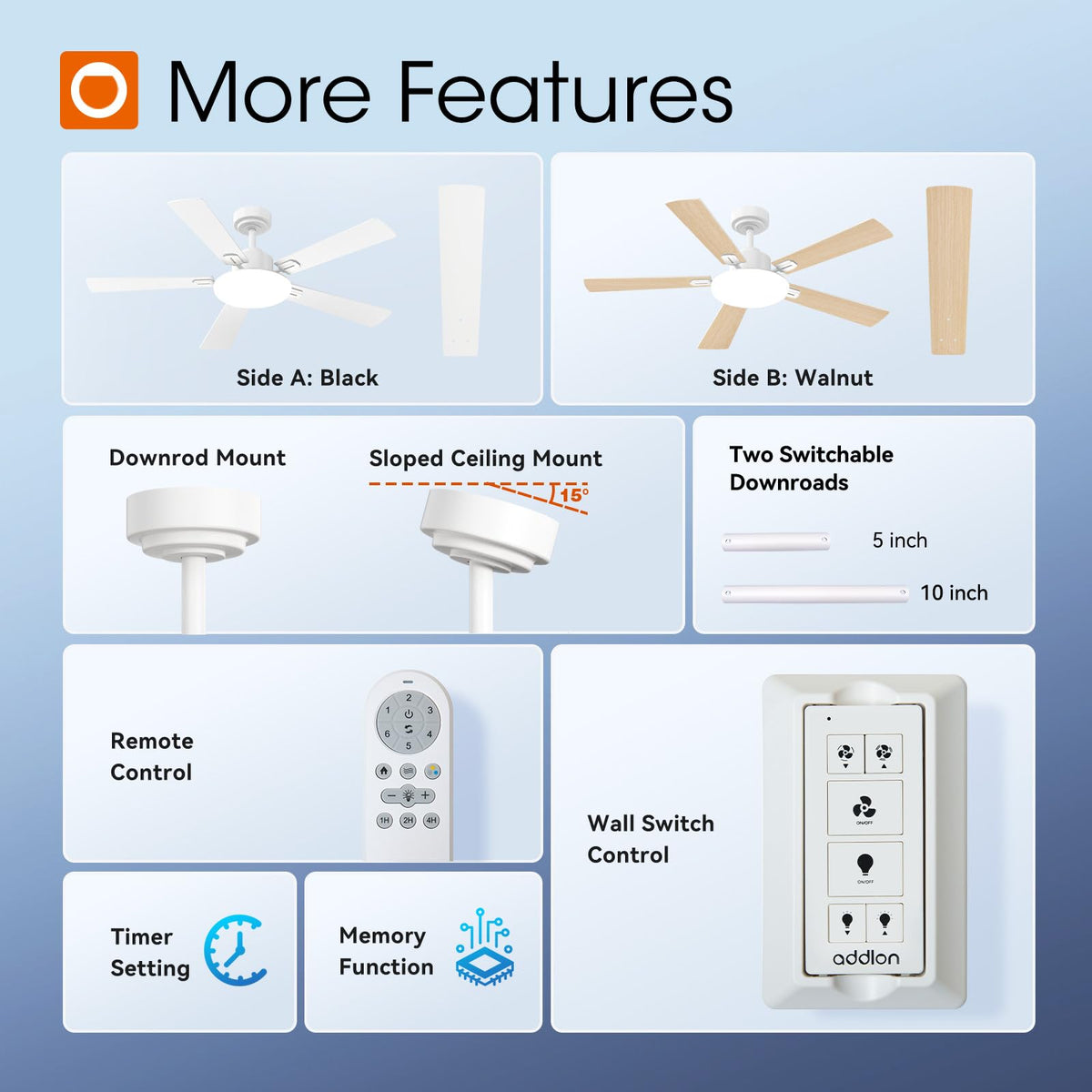 Addlon 52-Inch Ceiling Fan with Light, Remote, and Reversible DC Motor