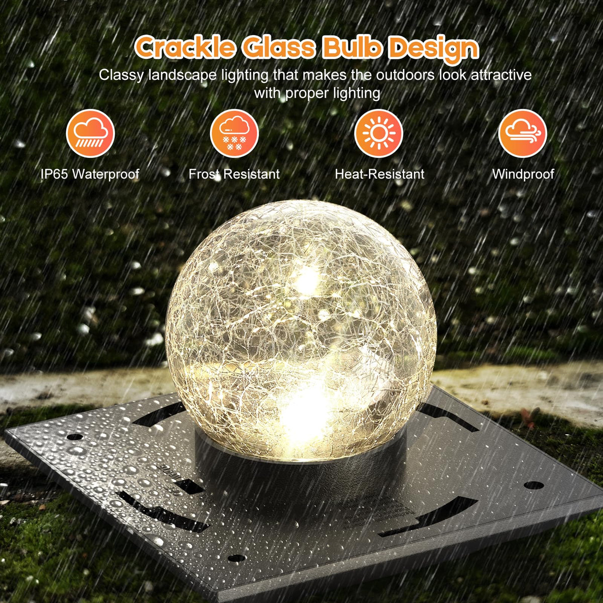 AEYANZZ Fence Post Solar Lights – Crackle Glass Caps, 20 Lumen Warm White & RGB, 2-Pack