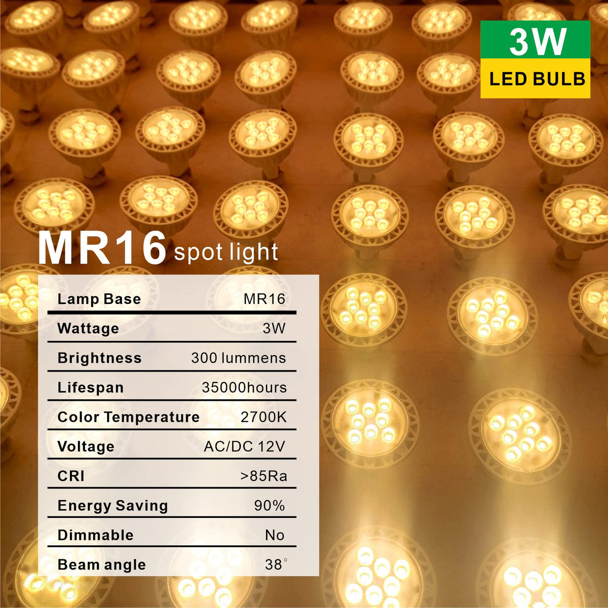 AIMEOKO MR16 LED Bulbs 3W 2700K GU5.3 12V Spotlight – 6 Pack for Landscape Recessed Track Lighting
