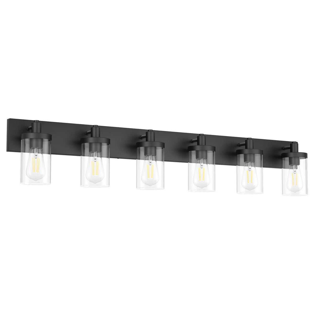Aipsun 48in Vanity Light – Black 6-Light Fixture with Clear Glass Shades (Excludes Bulbs)
